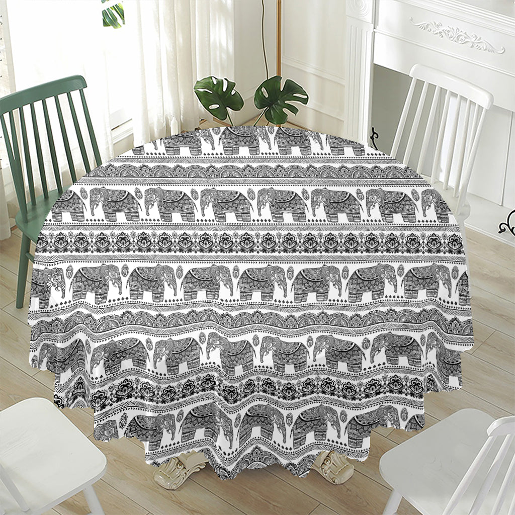 Indian Bohemian Elephant Pattern Print Waterproof Round Tablecloth