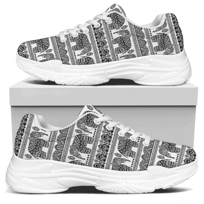 Indian Bohemian Elephant Pattern Print White Chunky Shoes