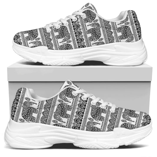 Indian Bohemian Elephant Pattern Print White Chunky Shoes