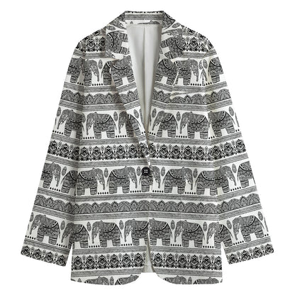Indian Bohemian Elephant Pattern Print Women's Blazer