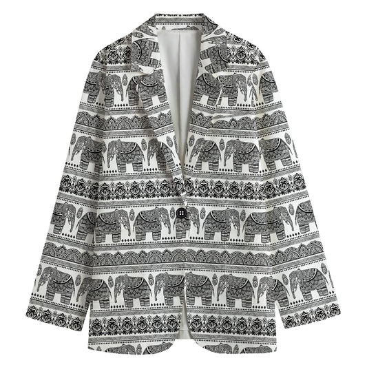 Indian Bohemian Elephant Pattern Print Women's Blazer