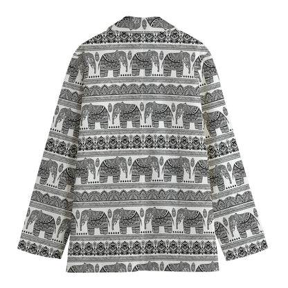Indian Bohemian Elephant Pattern Print Women's Blazer