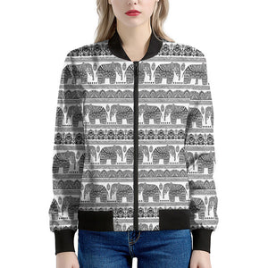 Indian Bohemian Elephant Pattern Print Women's Bomber Jacket