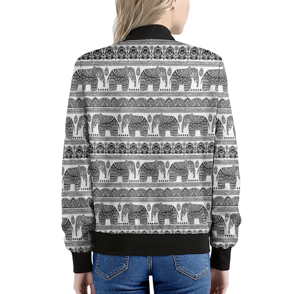 Indian Bohemian Elephant Pattern Print Women's Bomber Jacket