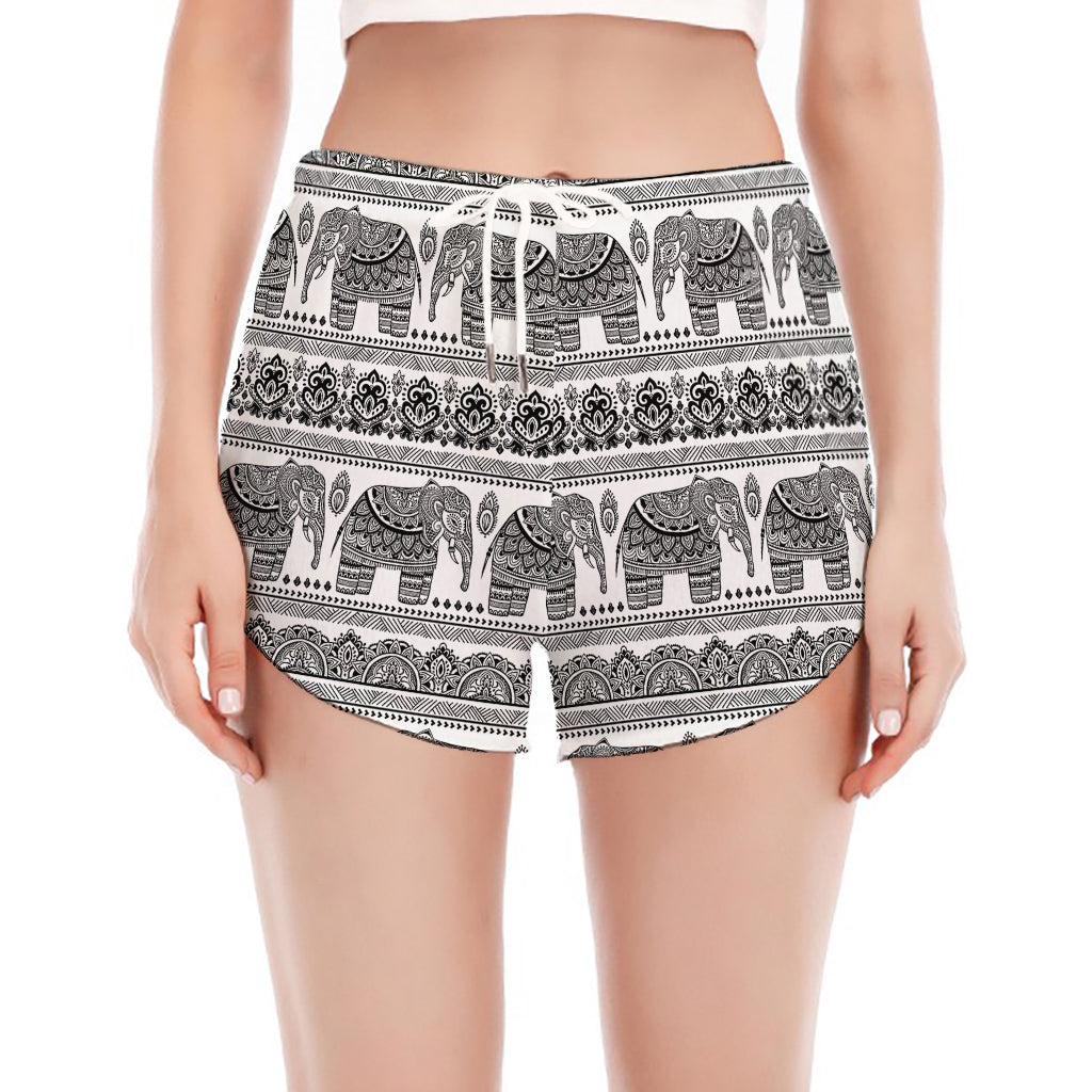 Indian Bohemian Elephant Pattern Print Women's Split Running Shorts