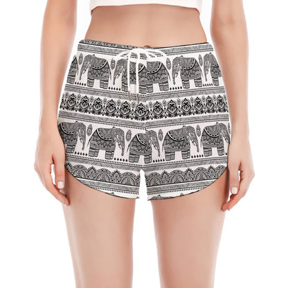 Indian Bohemian Elephant Pattern Print Women's Split Running Shorts