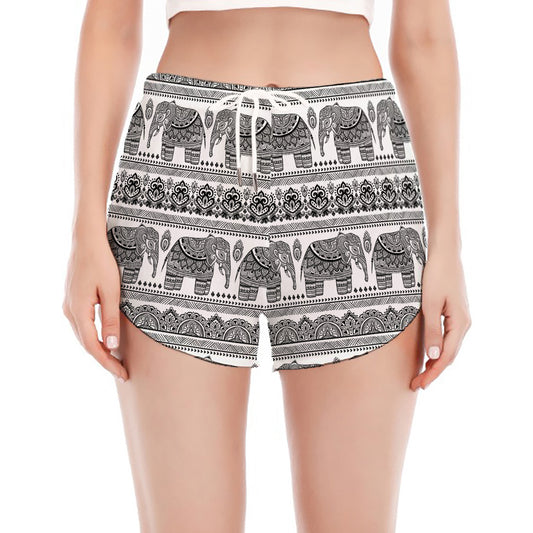 Indian Bohemian Elephant Pattern Print Women's Split Running Shorts