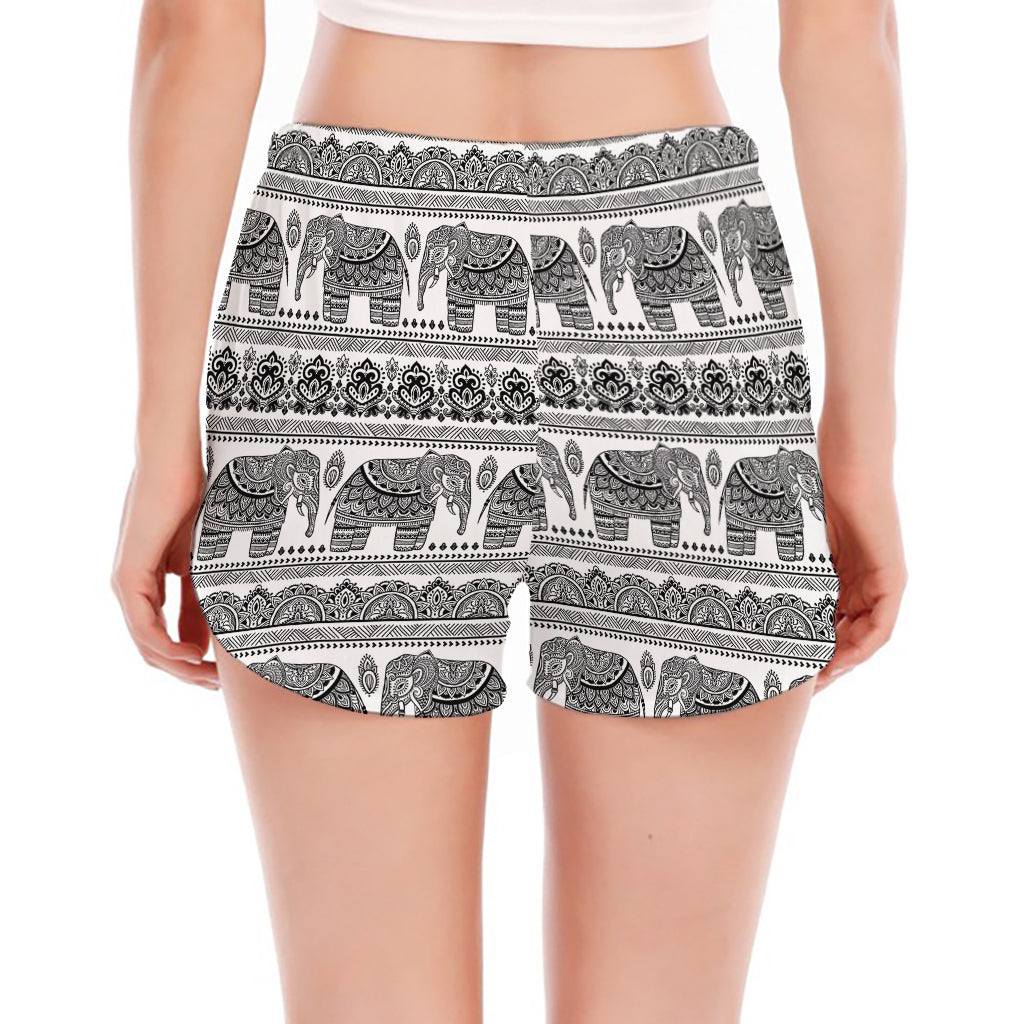 Indian Bohemian Elephant Pattern Print Women's Split Running Shorts