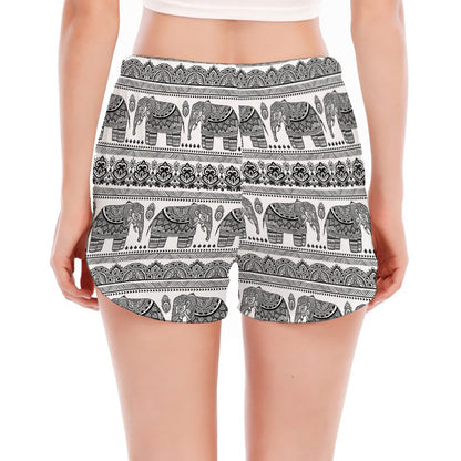 Indian Bohemian Elephant Pattern Print Women's Split Running Shorts
