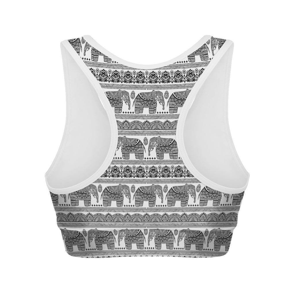 Indian Bohemian Elephant Pattern Print Women's Sports Bra
