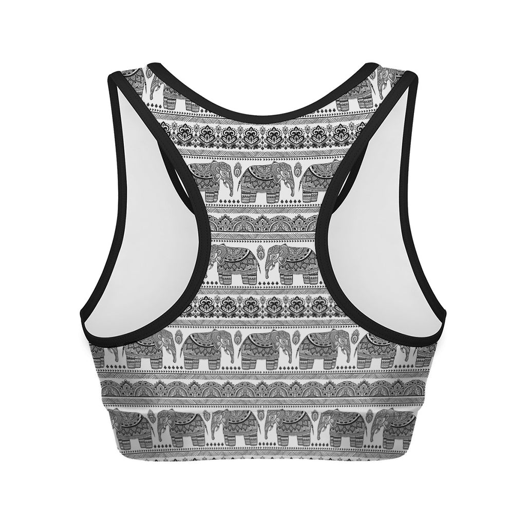 Indian Bohemian Elephant Pattern Print Women's Sports Bra