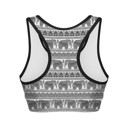 Indian Bohemian Elephant Pattern Print Women's Sports Bra