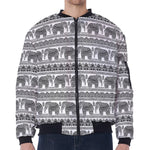 Indian Bohemian Elephant Pattern Print Zip Sleeve Bomber Jacket
