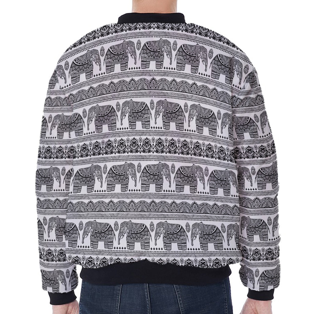 Indian Bohemian Elephant Pattern Print Zip Sleeve Bomber Jacket