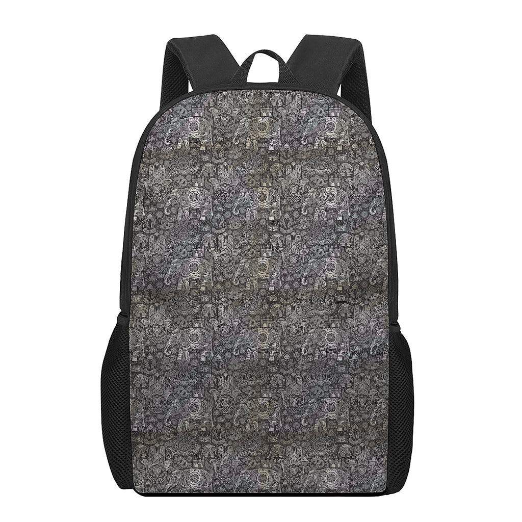 Indian Boho Elephant Pattern Print 17 Inch Backpack