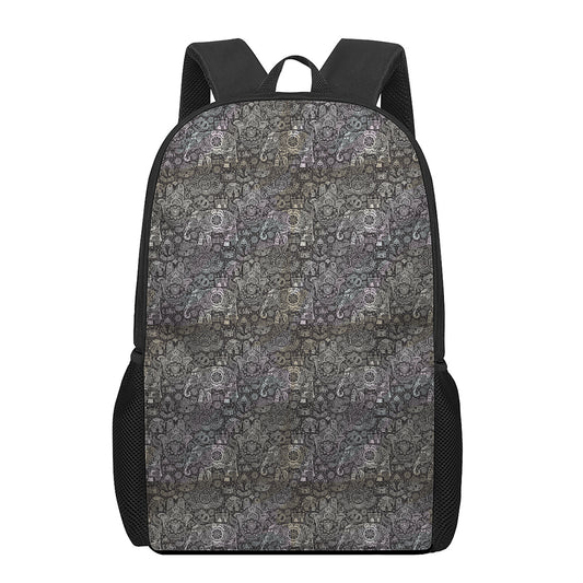 Indian Boho Elephant Pattern Print 17 Inch Backpack