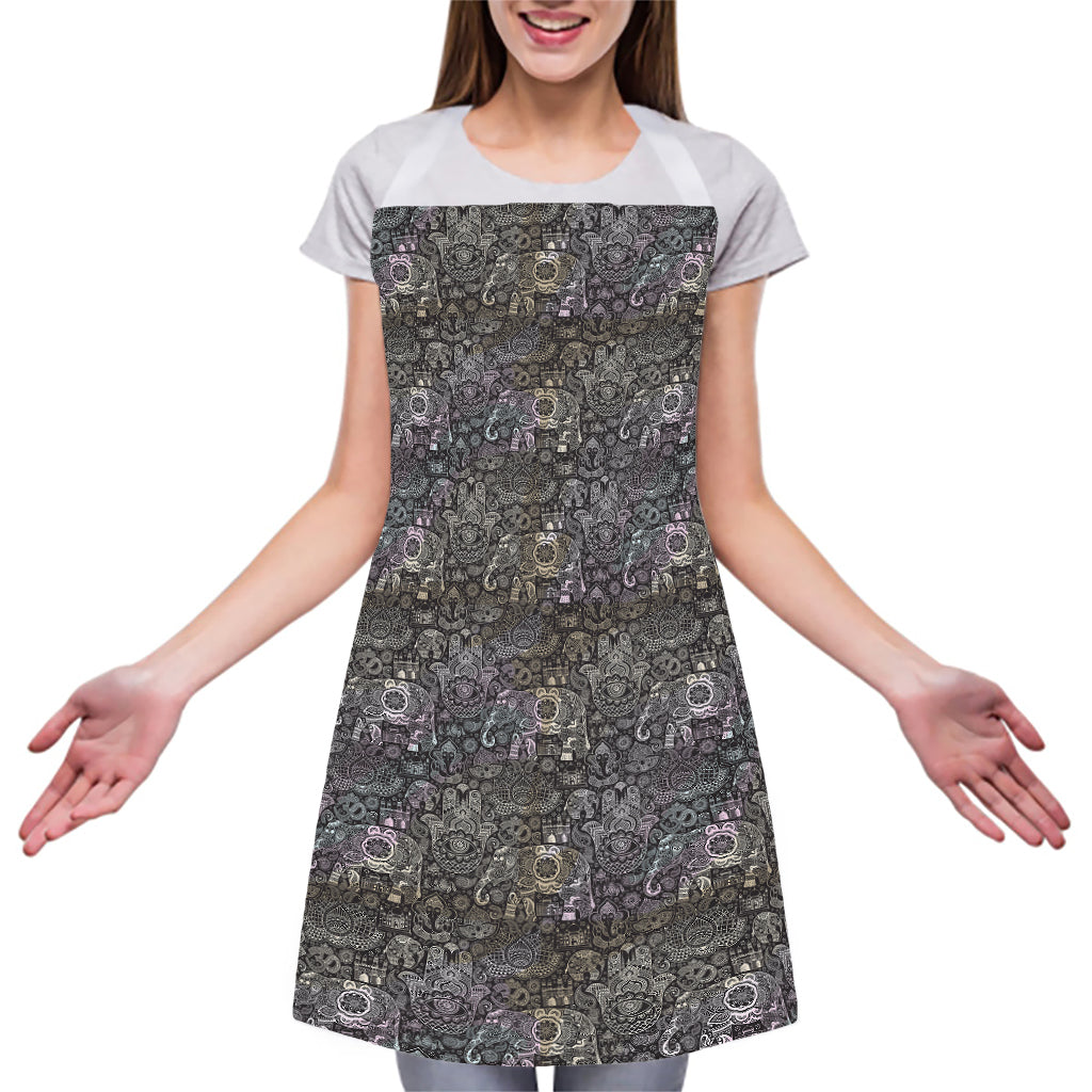 Indian Boho Elephant Pattern Print Adjustable Apron