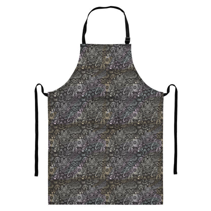 Indian Boho Elephant Pattern Print Bib Apron With Pocket