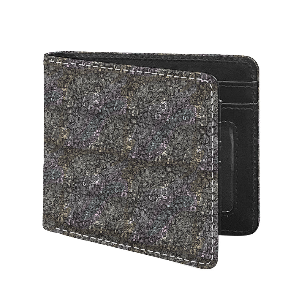 Indian Boho Elephant Pattern Print Bifold Wallet