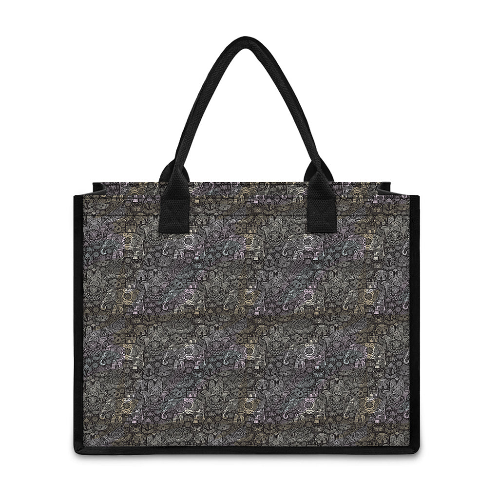 Indian Boho Elephant Pattern Print Canvas Tote Bag