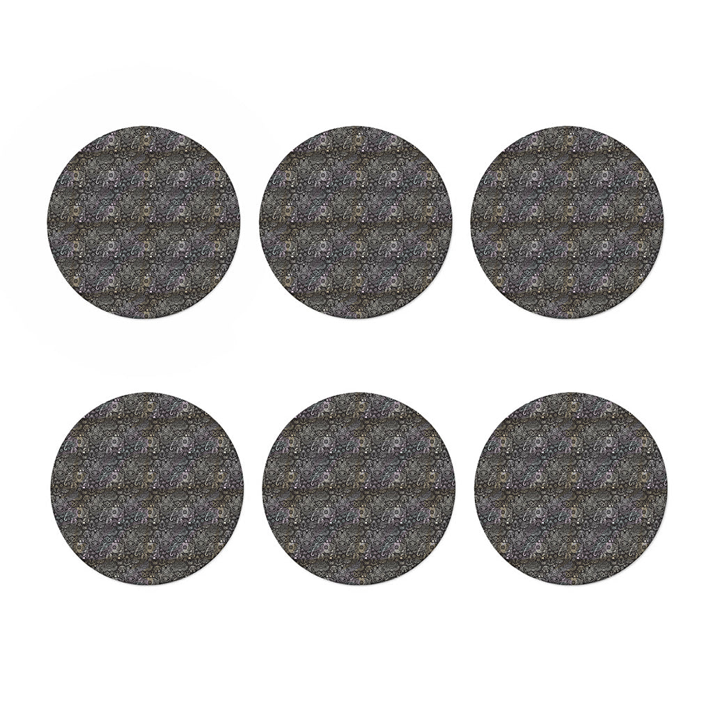 Indian Boho Elephant Pattern Print Coaster Set
