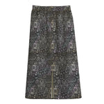Indian Boho Elephant Pattern Print Cotton Front Slit Maxi Skirt