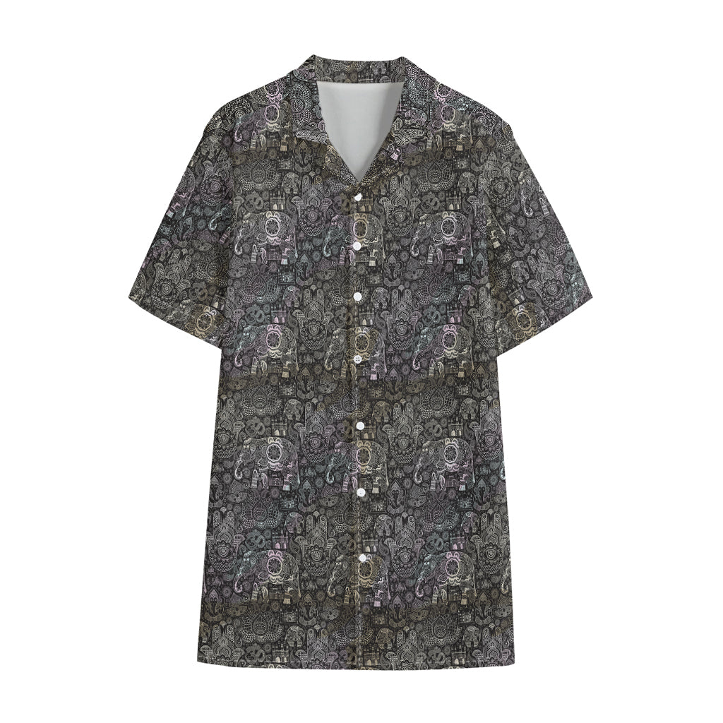 Indian Boho Elephant Pattern Print Cotton Hawaiian Shirt