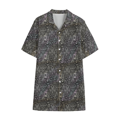 Indian Boho Elephant Pattern Print Cotton Hawaiian Shirt
