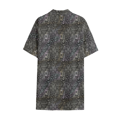Indian Boho Elephant Pattern Print Cotton Hawaiian Shirt