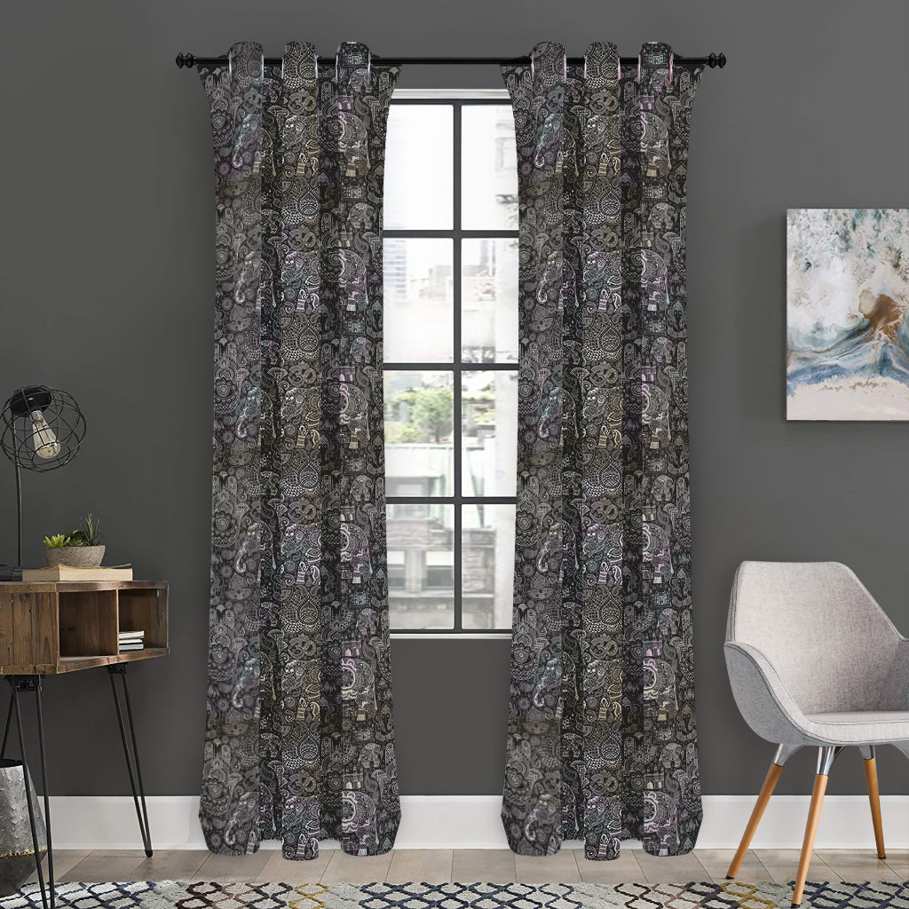 Indian Boho Elephant Pattern Print Curtain