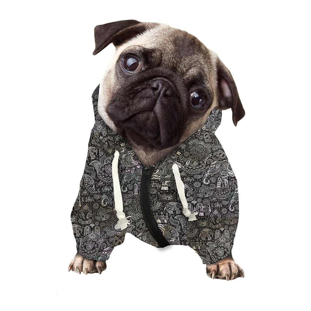 Indian Boho Elephant Pattern Print Dog Zip Up Hoodie