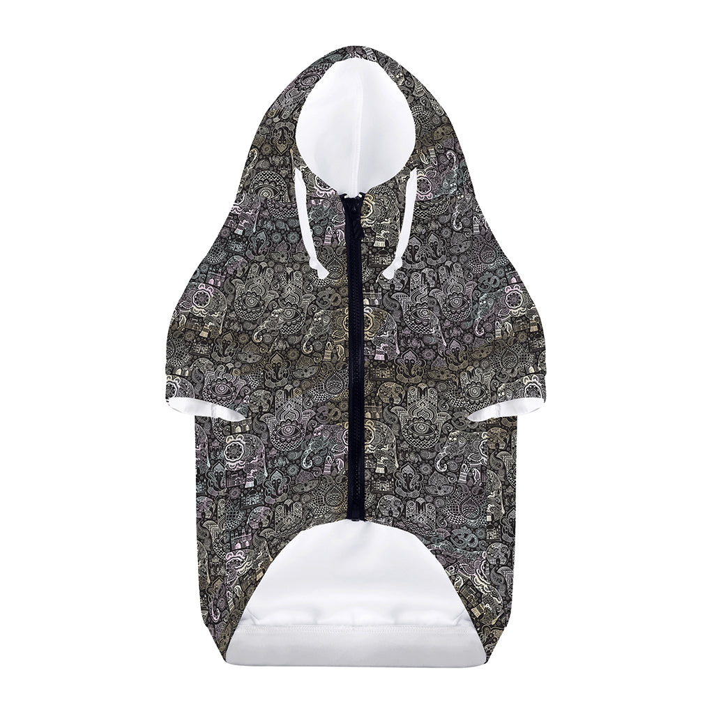 Indian Boho Elephant Pattern Print Dog Zip Up Hoodie