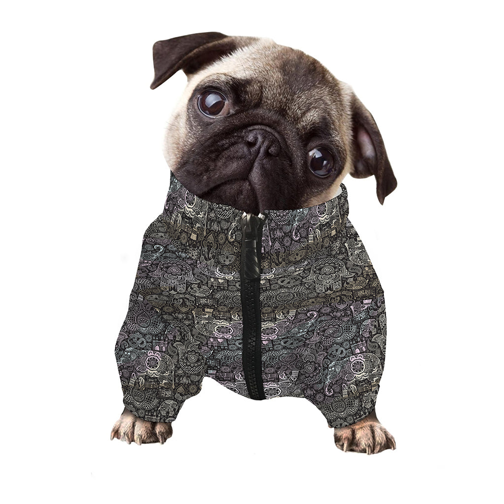 Indian Boho Elephant Pattern Print Dog Zip Up Jacket