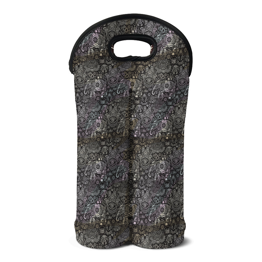 Indian Boho Elephant Pattern Print Double Neoprene Wine Tote