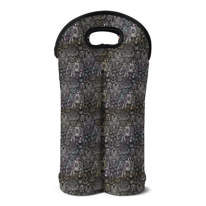 Indian Boho Elephant Pattern Print Double Neoprene Wine Tote