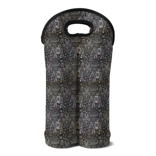 Indian Boho Elephant Pattern Print Double Neoprene Wine Tote