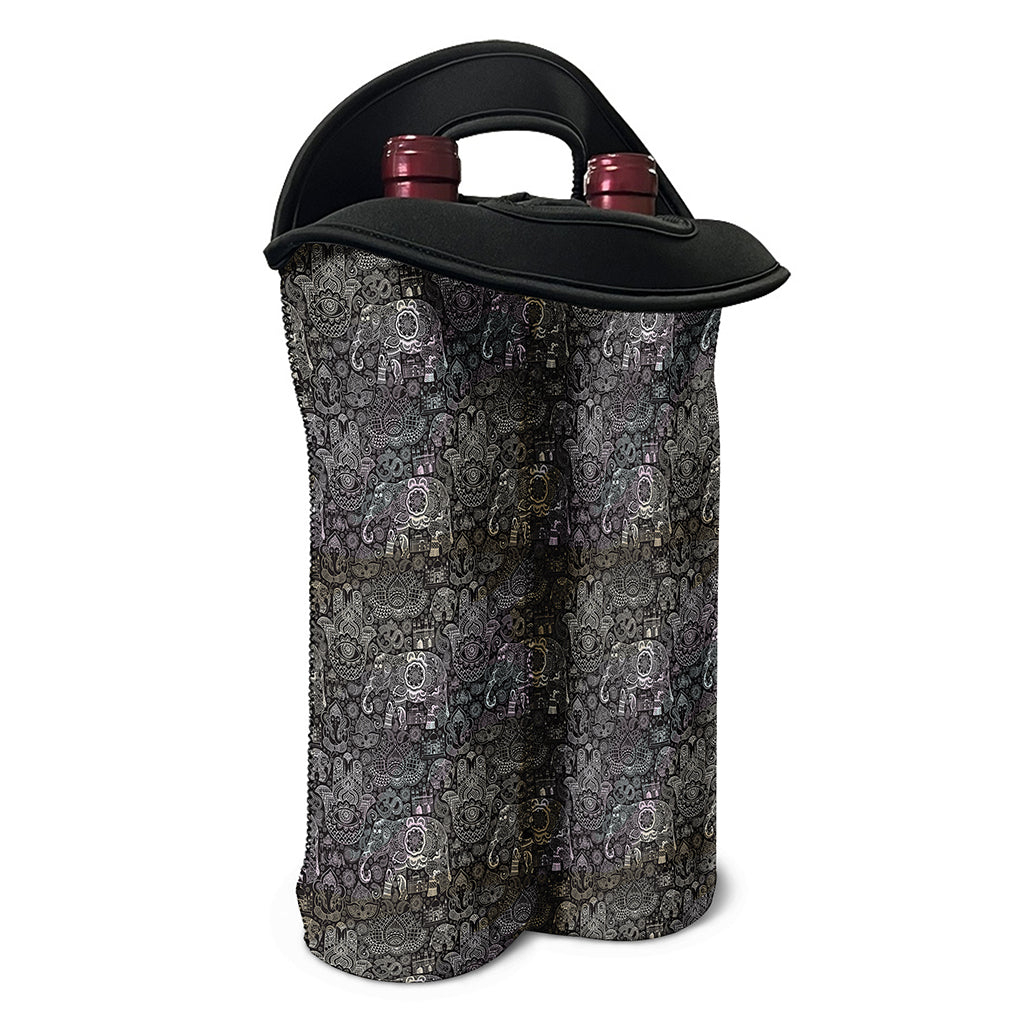 Indian Boho Elephant Pattern Print Double Neoprene Wine Tote