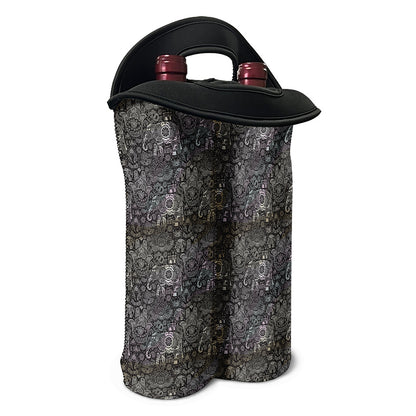 Indian Boho Elephant Pattern Print Double Neoprene Wine Tote