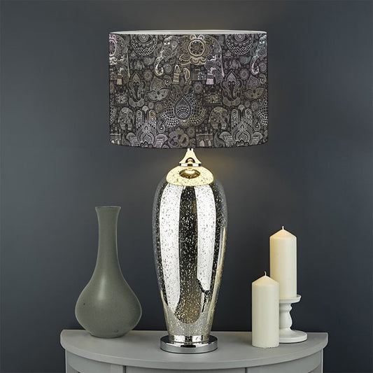 Indian Boho Elephant Pattern Print Drum Lamp Shade