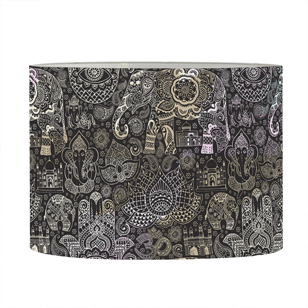 Indian Boho Elephant Pattern Print Drum Lamp Shade