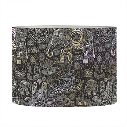 Indian Boho Elephant Pattern Print Drum Lamp Shade