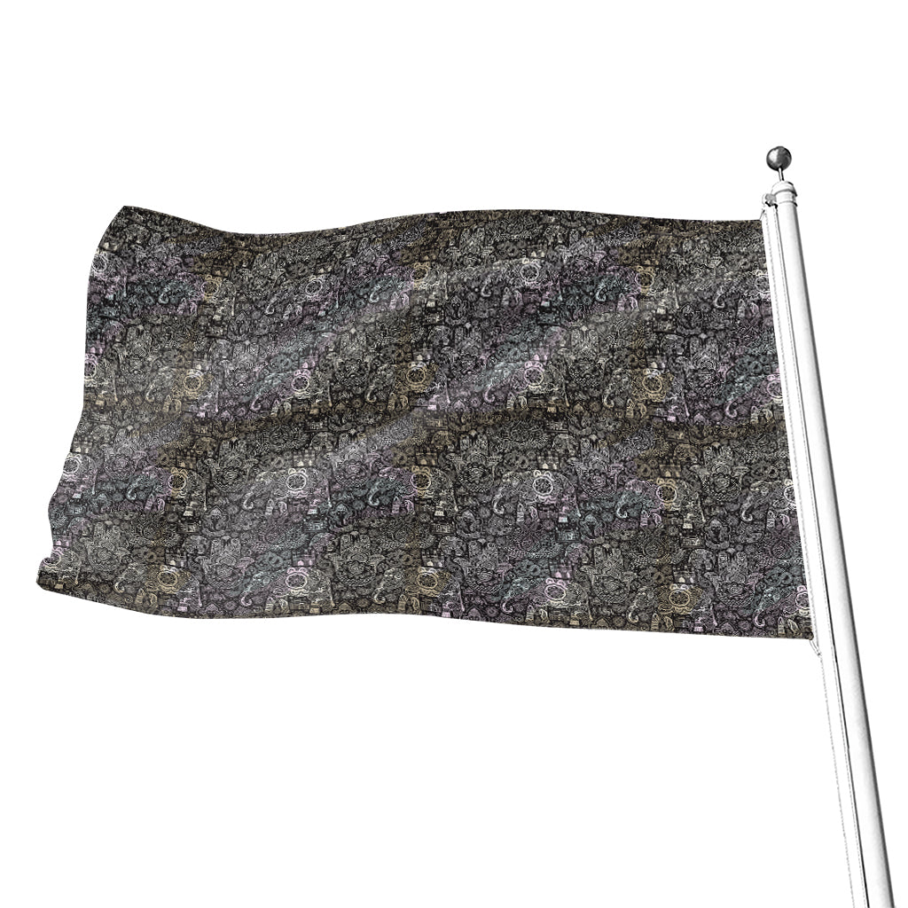 Indian Boho Elephant Pattern Print Flag