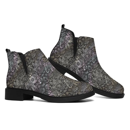 Indian Boho Elephant Pattern Print Flat Ankle Boots