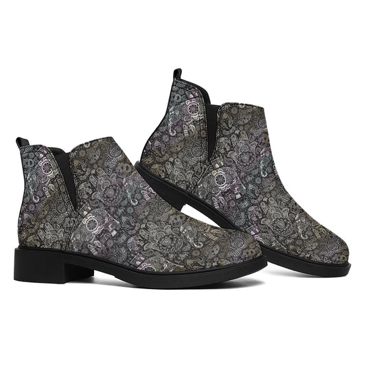 Indian Boho Elephant Pattern Print Flat Ankle Boots