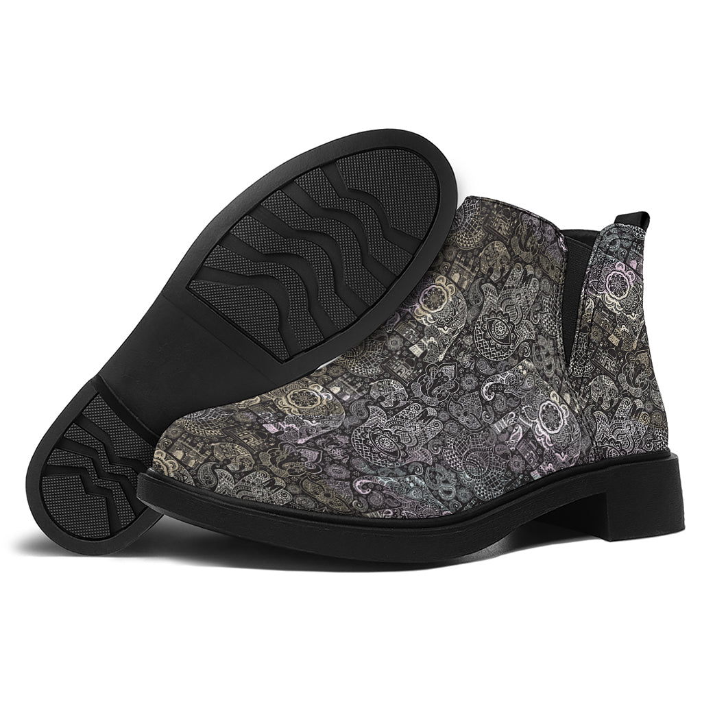 Indian Boho Elephant Pattern Print Flat Ankle Boots
