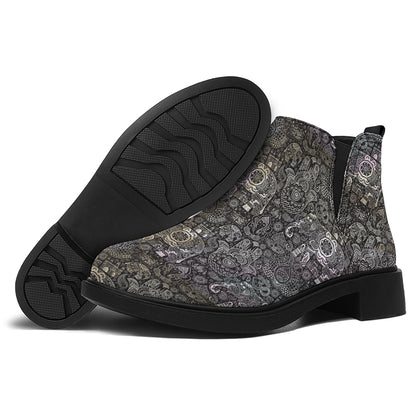 Indian Boho Elephant Pattern Print Flat Ankle Boots