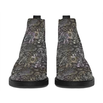 Indian Boho Elephant Pattern Print Flat Ankle Boots