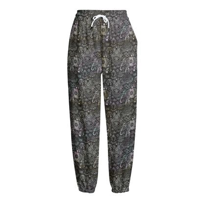 Indian Boho Elephant Pattern Print Fleece Lined Knit Pants