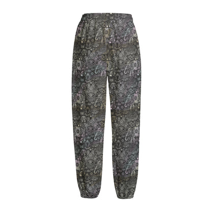 Indian Boho Elephant Pattern Print Fleece Lined Knit Pants