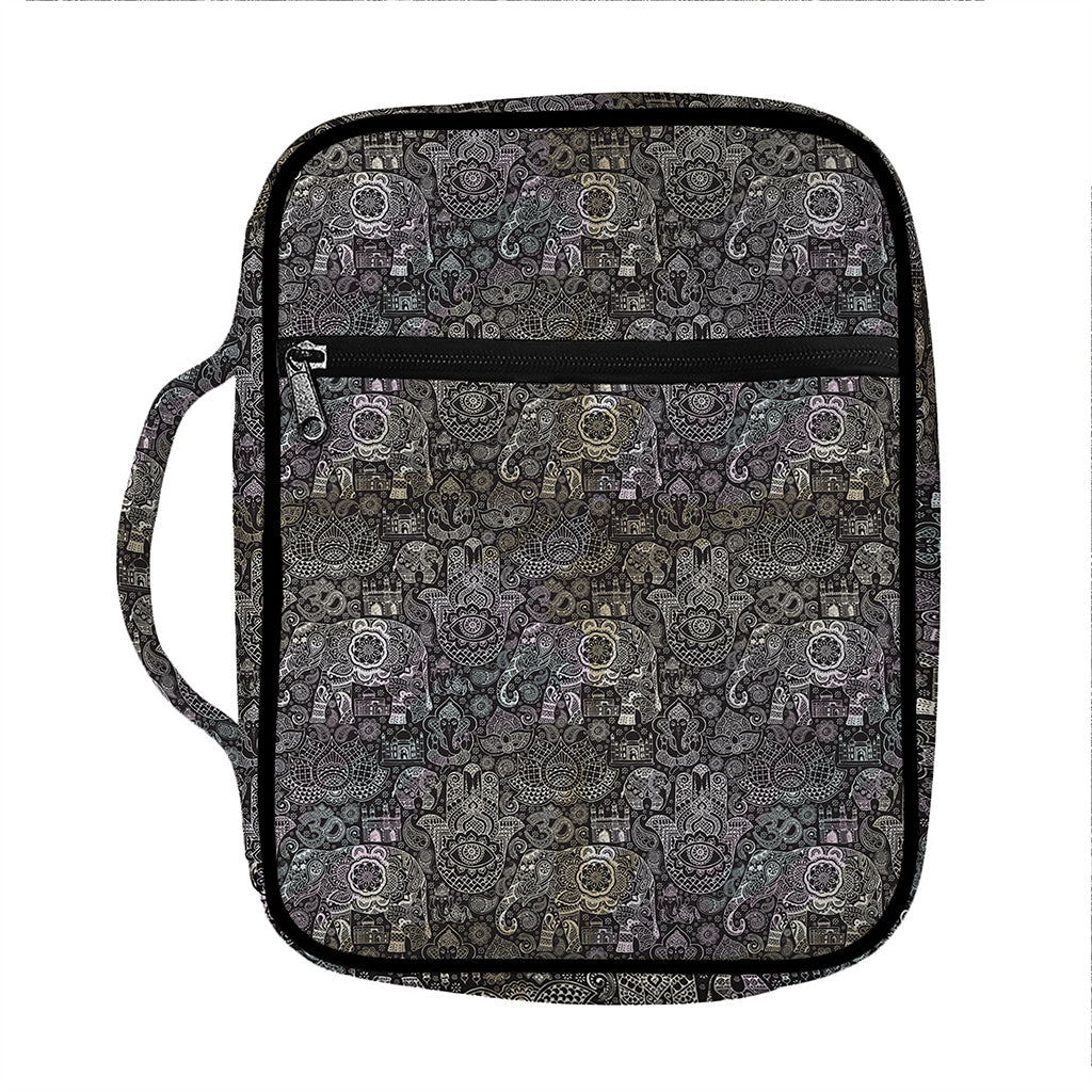 Indian Boho Elephant Pattern Print Front Pocket Bible Bag